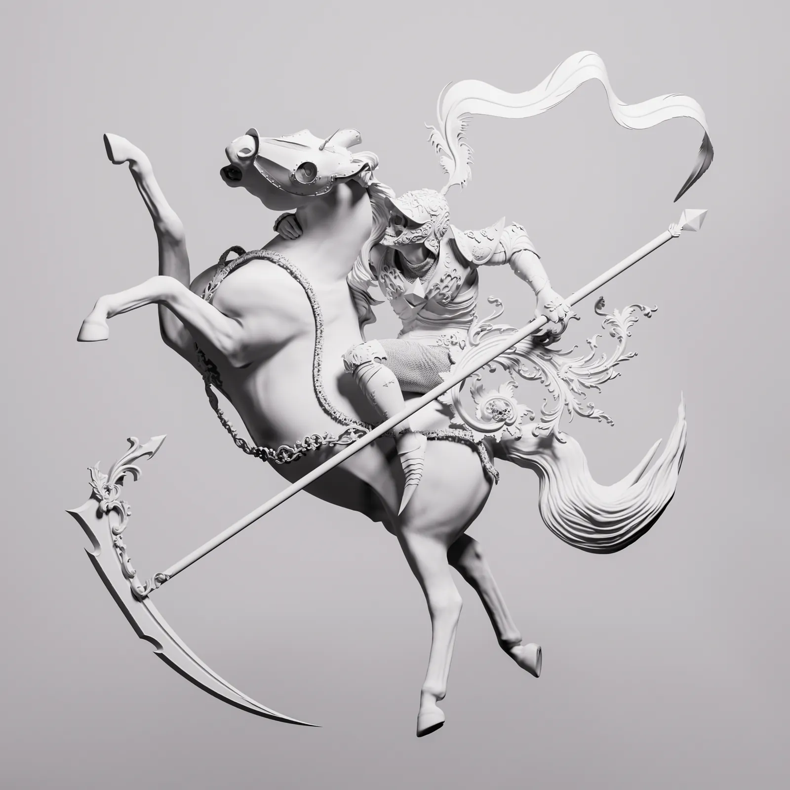 Clay render of the whole piece in grey, without the gold