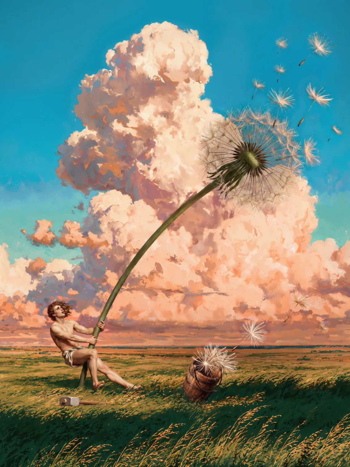The near-final piece with two small clouds side by side to the left of the large cloud