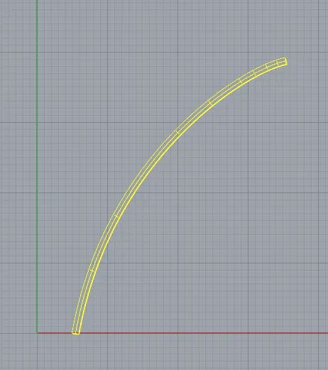 A curved pipe selected in yellow on the grey grid in Rhino