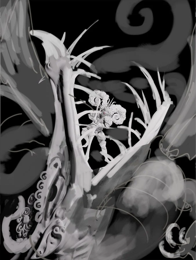 Second sketch over the 3D model