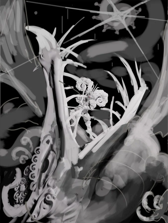 Third sketch over the 3D model