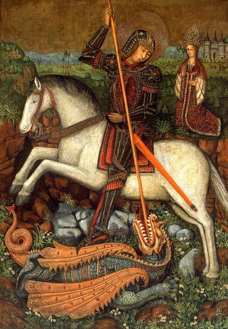 A late Gothic panel of Saint George and the dragon