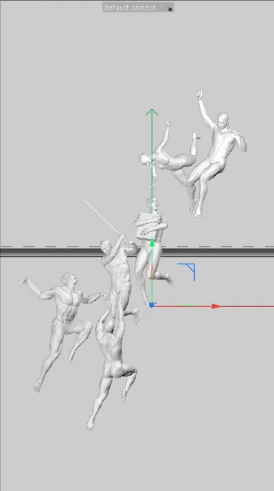 The first grey figures blocked in along the diagonal
