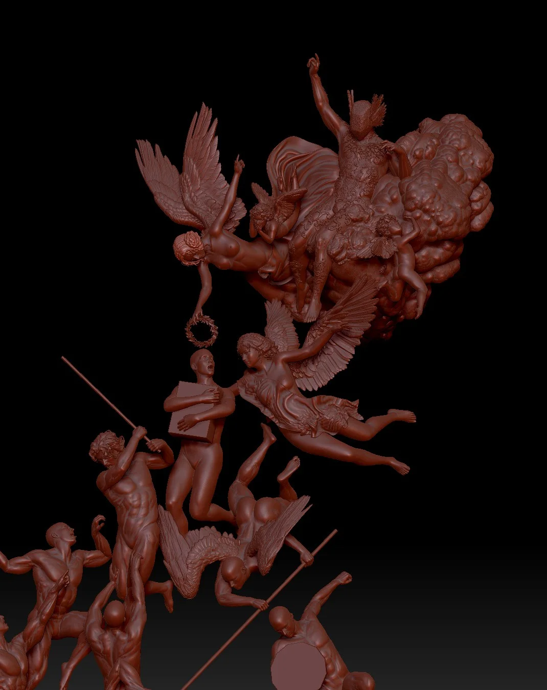 The upper host detailed: Starborn, angels and cherubs, the laurel held over the man