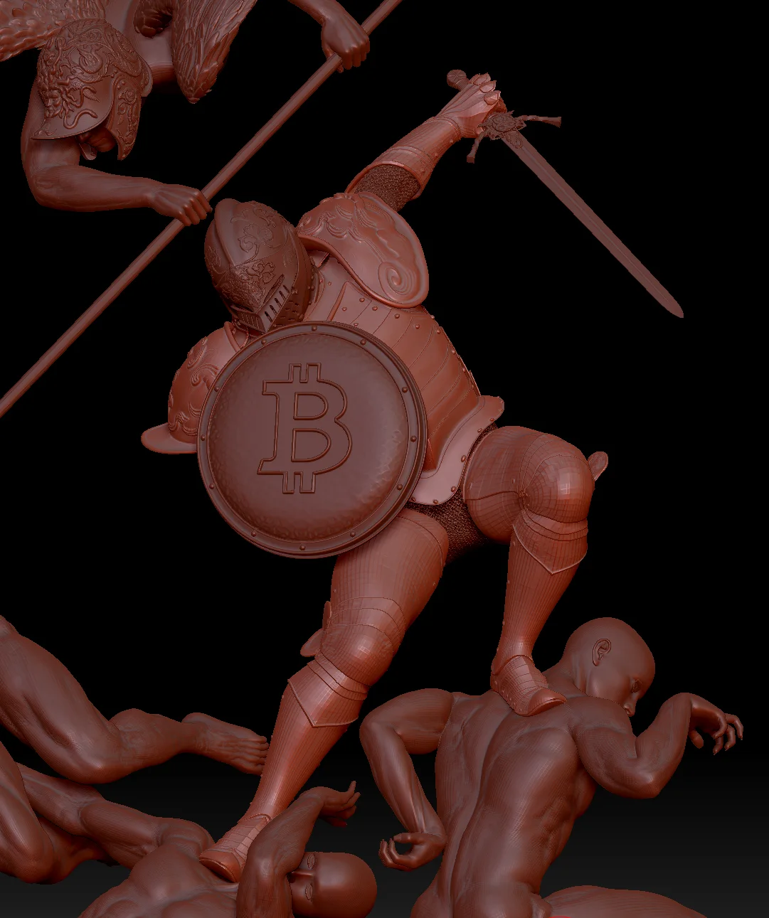 The armoured knight with the shield, modelled in detail