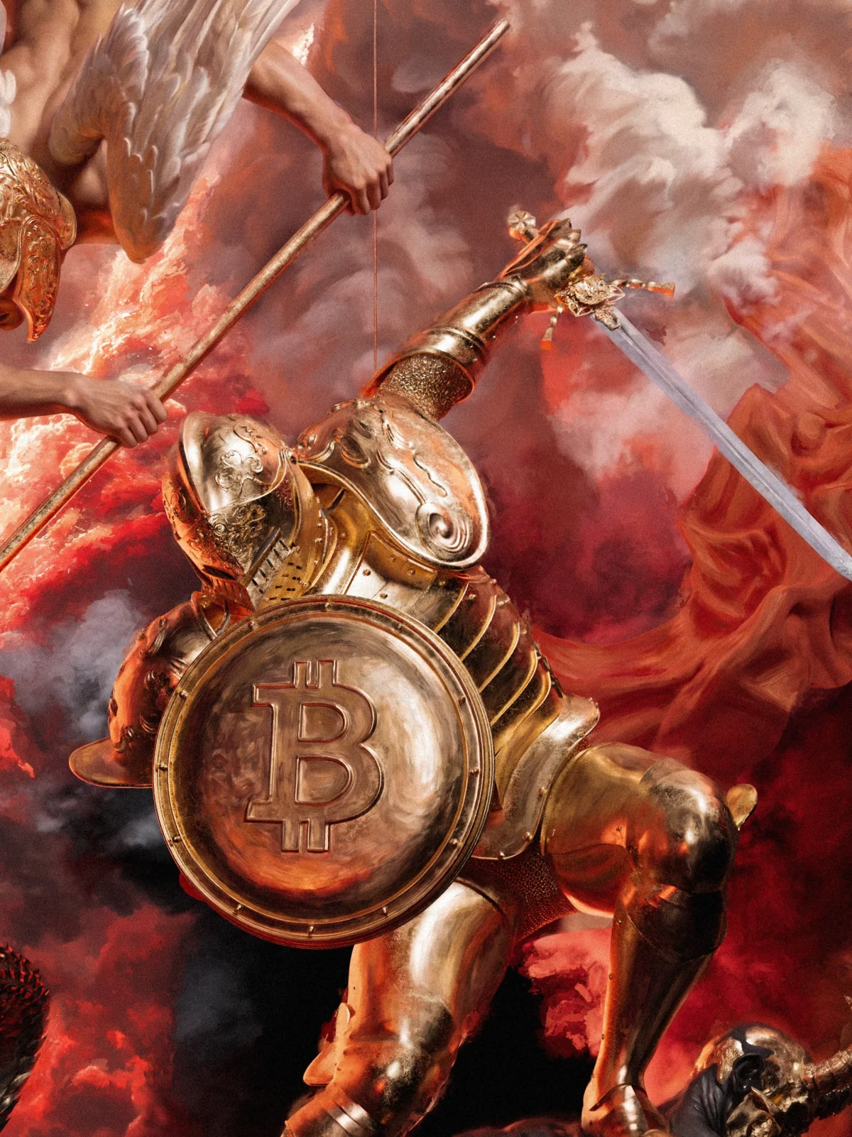 Detail: the golden knight and his shield